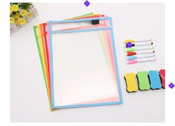 Reusable Dry Erase Pockets Multicolor Sleeves Erasable Pockets Sleeves Clear Plastic Kids Kindergarden Worksheet School Supplies