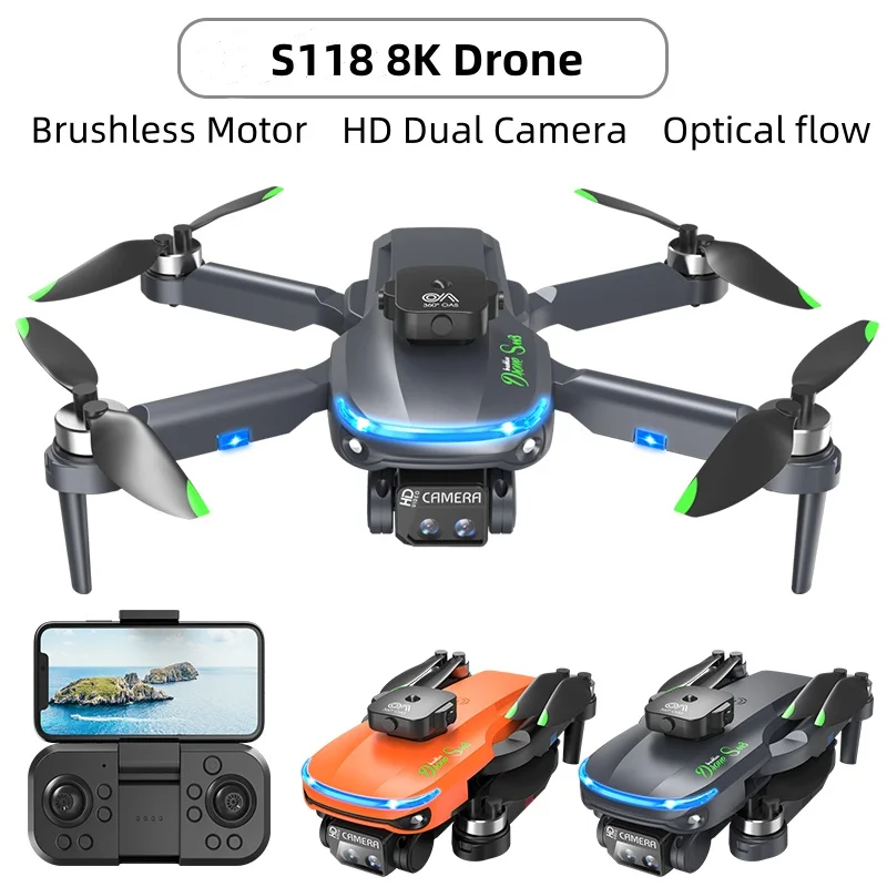 

S118 Professional Drone 8K HD Dual Camera Optical Flow Hovering Brushless Drone Four Sides Obstacle Avoidance Quadcopter RC Toy