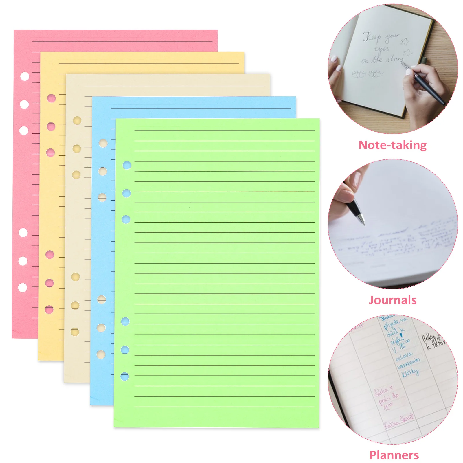 50pcs A5 Filler Paper 6 Hole Loose Leaf Planner Refill Lined Binder Notebook Journal Insert Thick Smooth Writing Pages For Notes