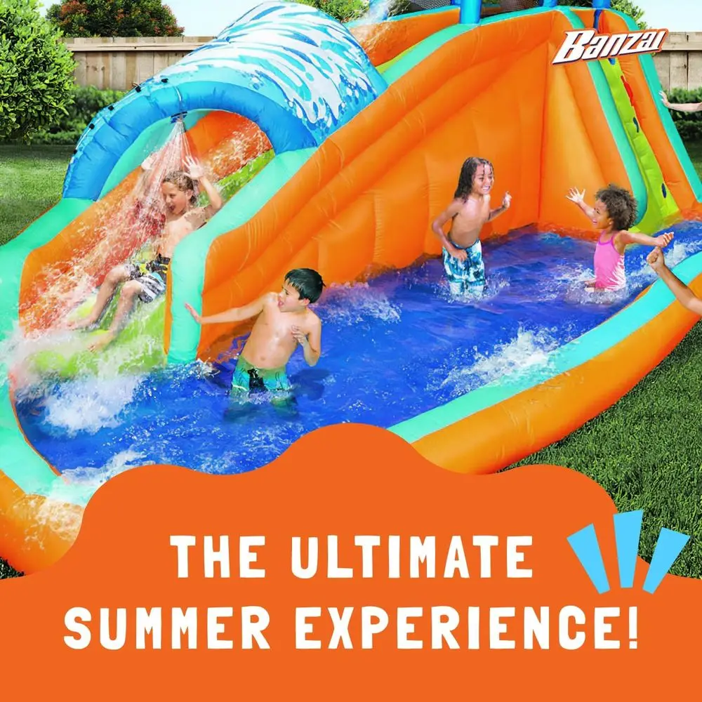 Surf Rider Large Iatable Outdoor Aqua Lagoon Water Slide Splash Park con parete da arrampicata, scivolo a tunnel e piscina antispruzzo, per bambini
