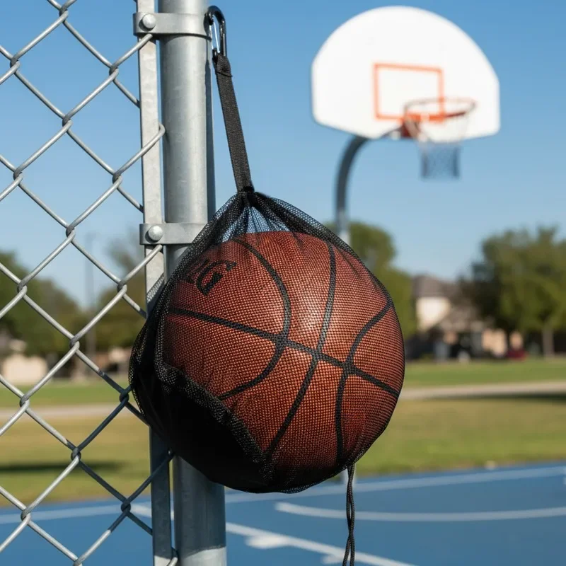 Basketball Storage Bag Mesh Sports Equipment Organizer with Hanging Hook Inner Pocket Soccer Volleyball Ball Portable Carry Bag