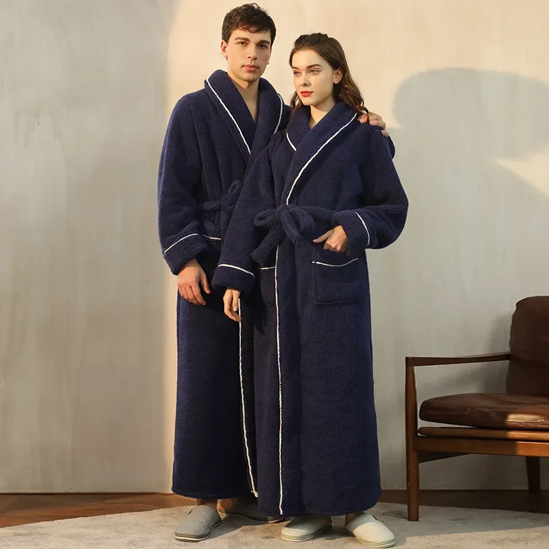 Couple Pajamas Winter Bath Robes Fleece Warm Bathrobes Man and Woman Sleepwear Plus Size Long Shower Robe Plush Dressing Gown