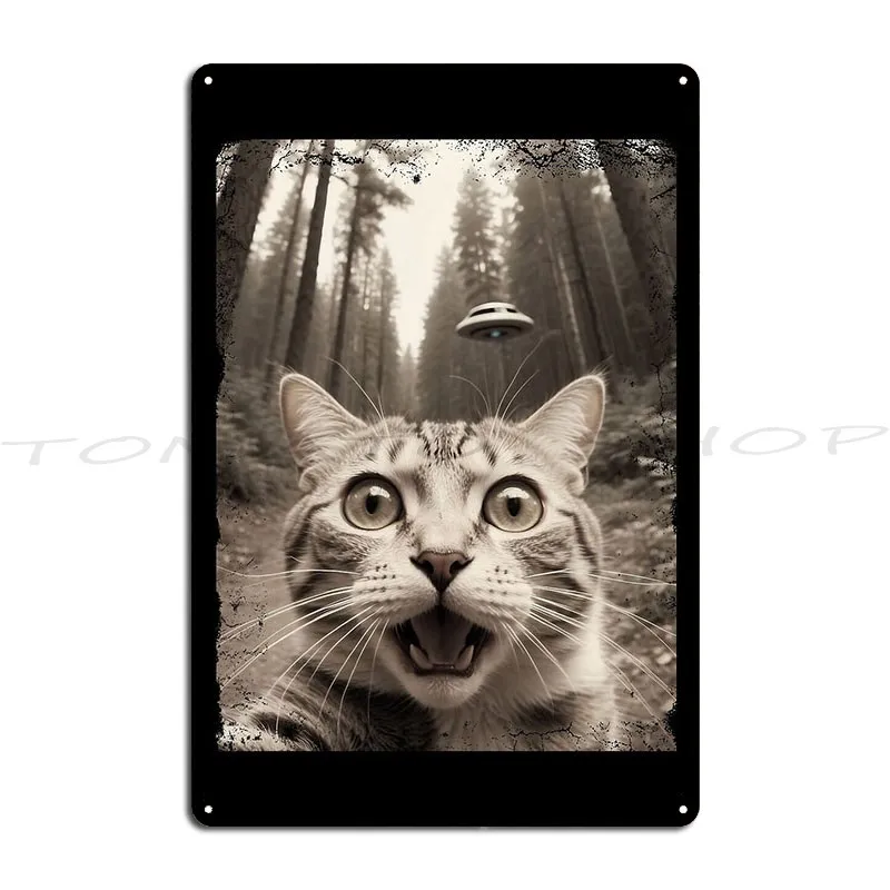 Funny Cat Selfie Alien Spaceship Metal Sign Cinema Cave Club Party Garage Designs Tin Sign Poster