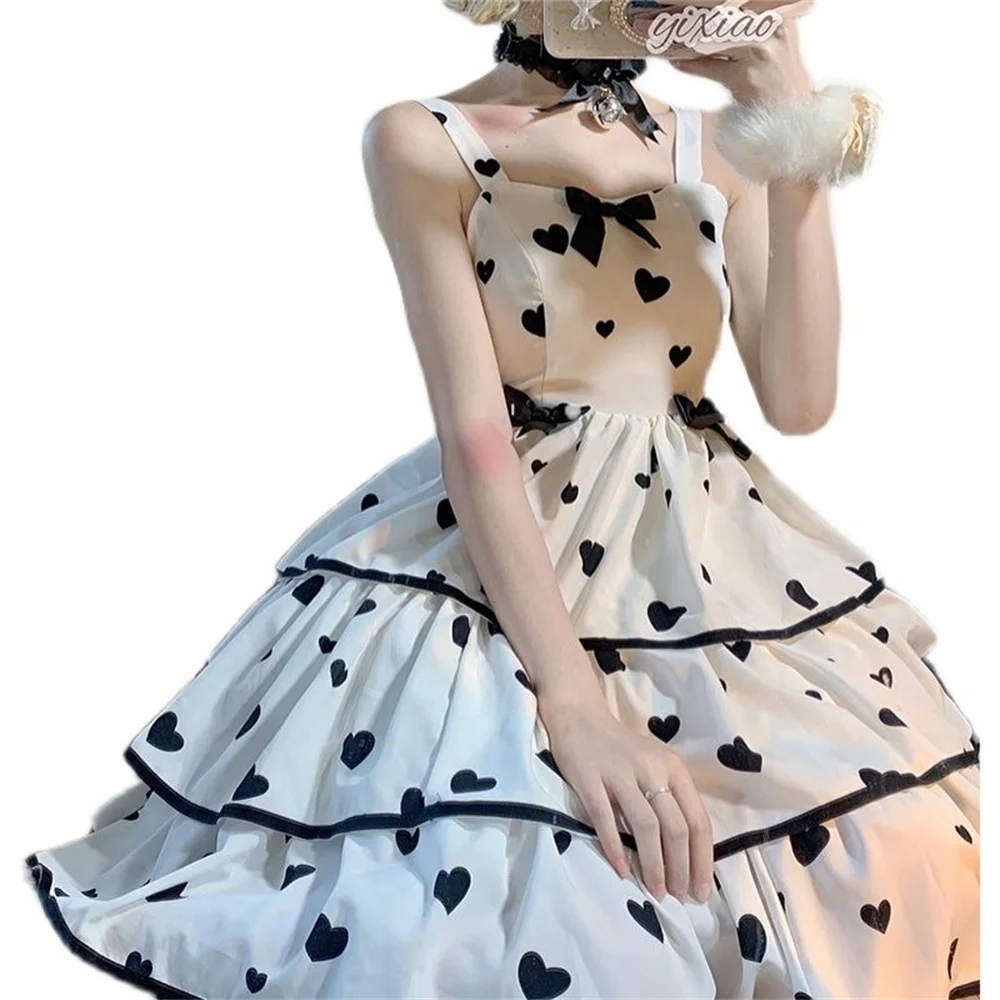 White Sweet Girls Large Size 3xl 4xl Black Love Wave Dot Printing Lolita Dress Soft Girls Cake Butterfly Dress Cos Lolita Jsk