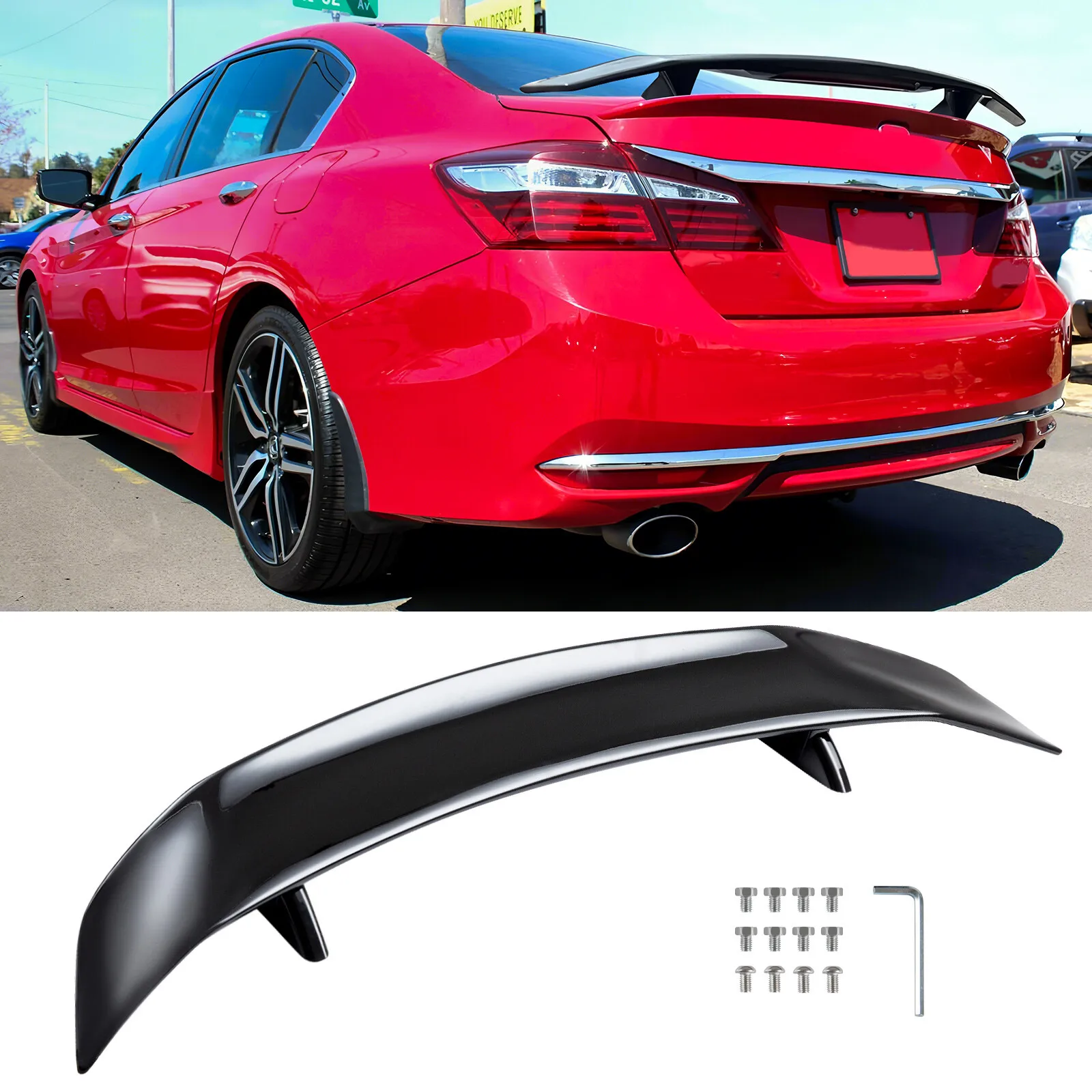 

47" Rear Trunk Spoiler Racing GT Wing Gloss Black For Honda Accord 2016-2017