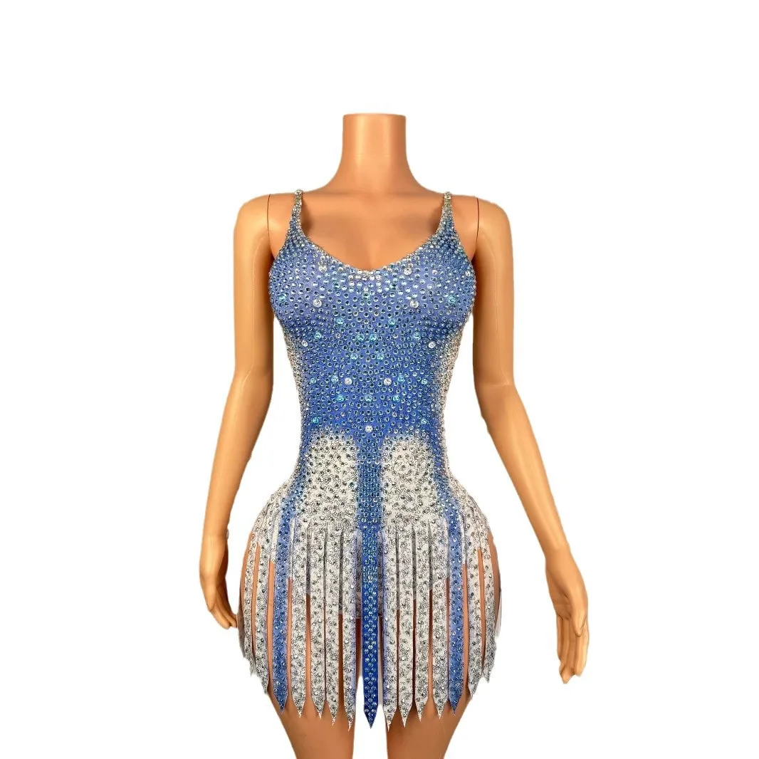 의상 소녀 그룹 나이트 클럽 바 전체 다이아몬드 서스펜더 냉동 Onesie 여성 가수 댄스 팀 Vestido Cerimônia Mulher Elegante