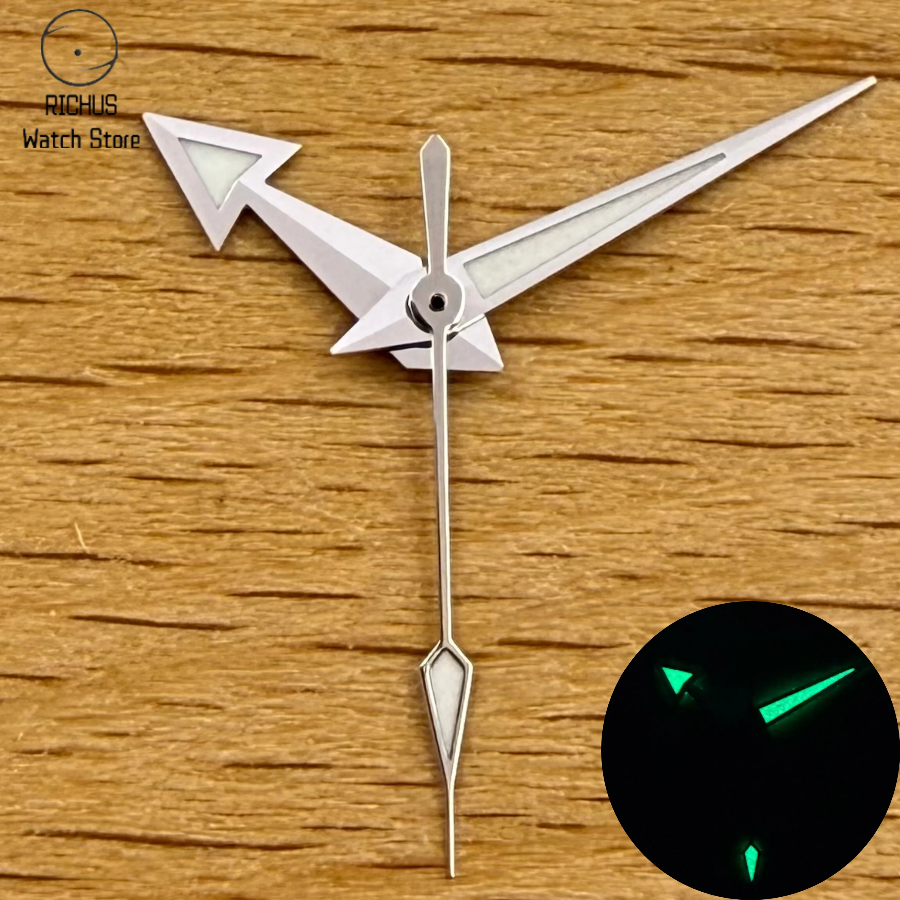 VH31 Watch Hands Set Silver Gunmetal Green Luminous 8x12x12.5mm Arrow Hands for Sweep Second Quartz Movement Repair Parts