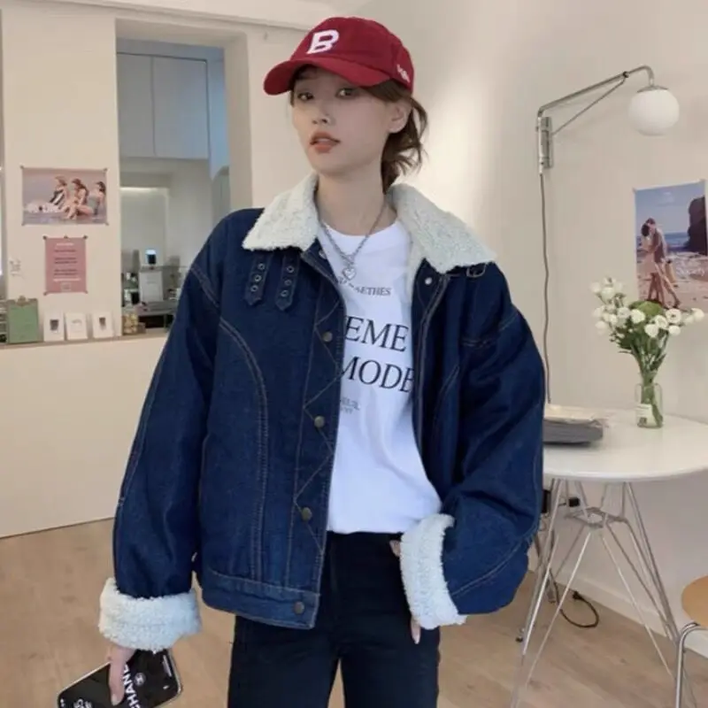 

Denim Coats For Woman Long Fur Plush Womens Fall Sculpted-Tailoring Sweet Cool Girl Urban Commuting Anti-Odor Quilted Adjustable