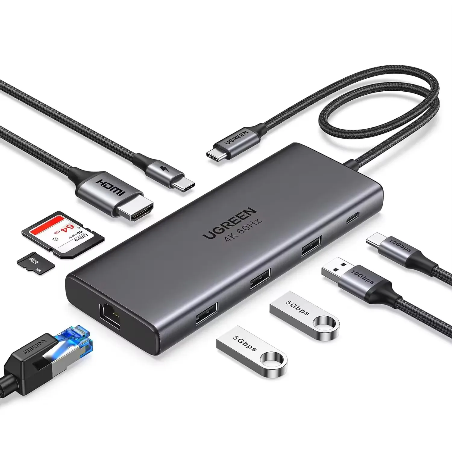 Revodok Pro 109 UGREEN USB C Hub 9 in 1 Docking Station10Gbps USB C 3.2 HDMI 100W Power Delivery SD/TF Card Reader for Computer