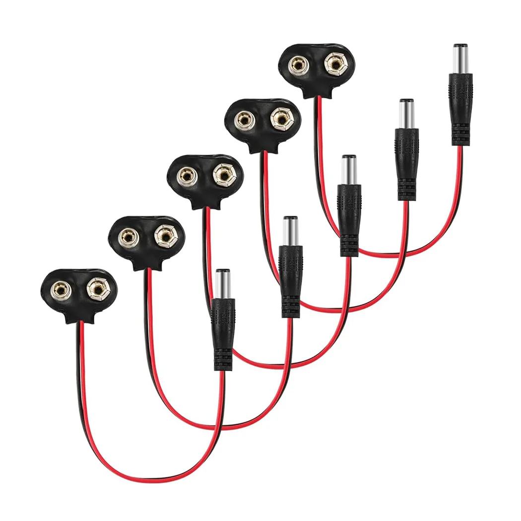 9V Battery Connector Plug Arduino Power Leather Clip with Center Positive 2.1x5.5mm Male Jack T-Type for Arduino LED Strip