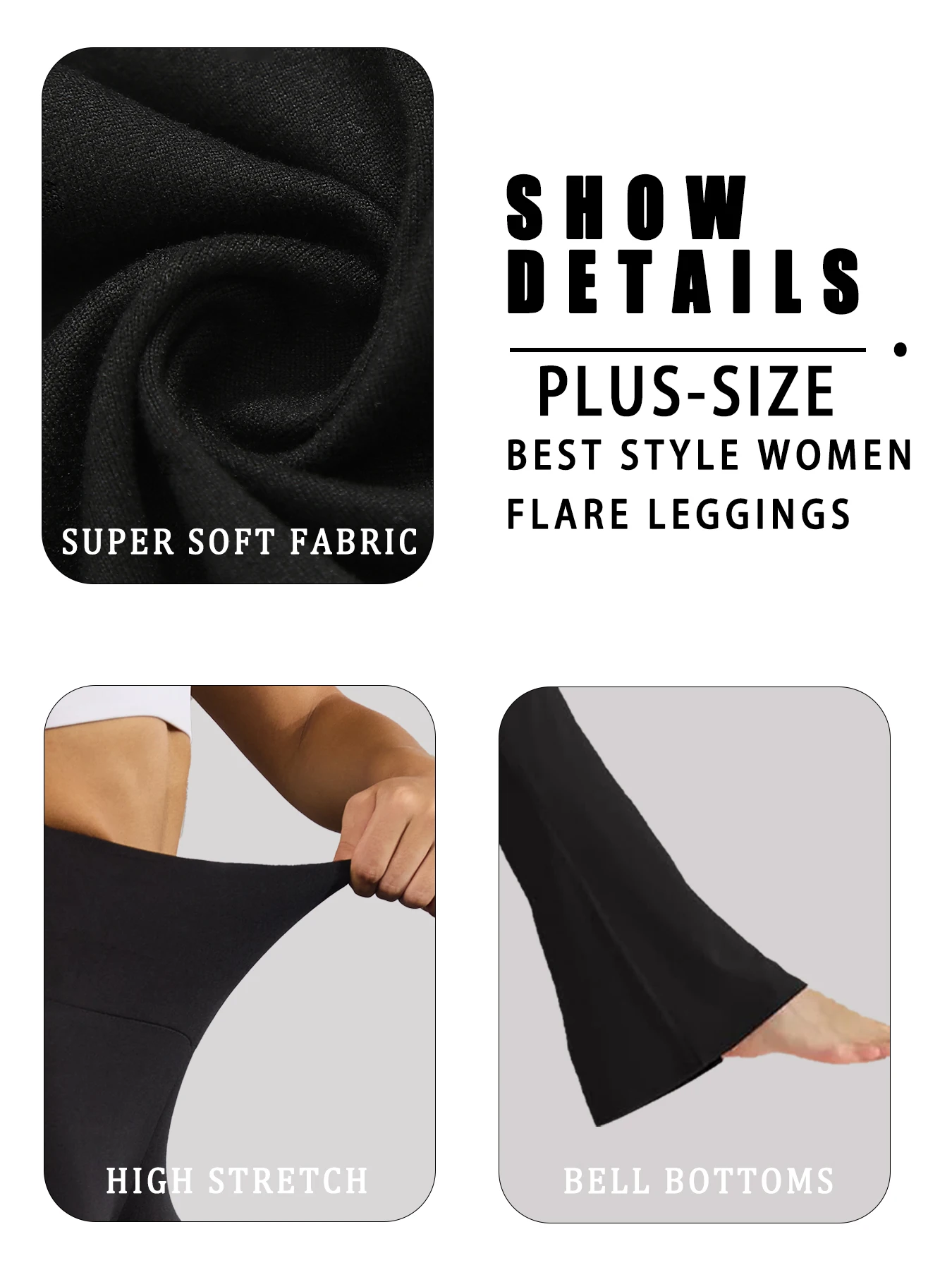 Plus Size Ladies high-rise flared leggings for yoga and Workout Features tummy control and a stylish bell-bottom design in sizes
