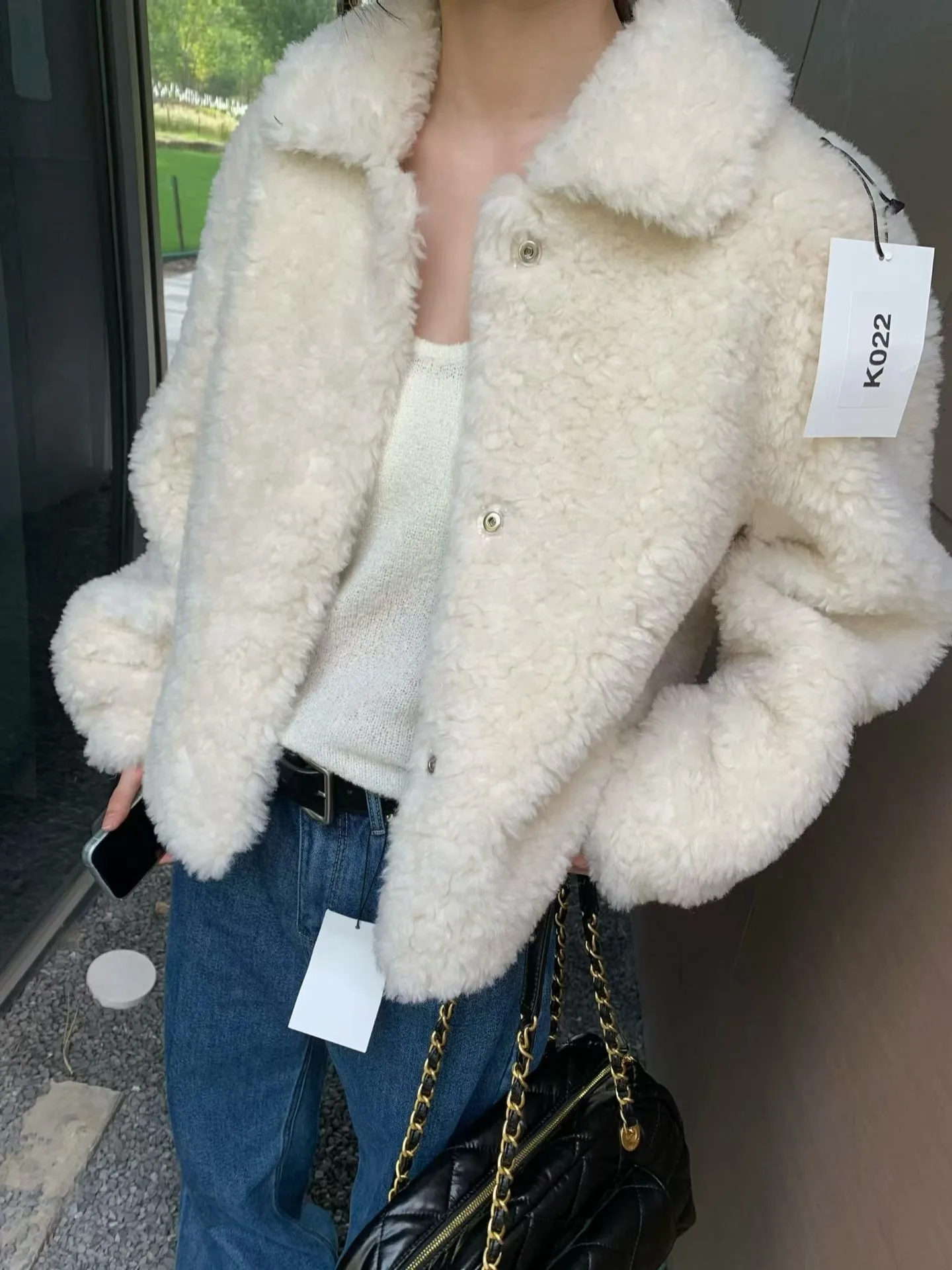 خريف شتاء 2025 الكورية Sle المرأة معطف الفرو طوق زر واحد الجلود والفراء متكاملة صديقة للبيئة الفراء ملابس خارجية