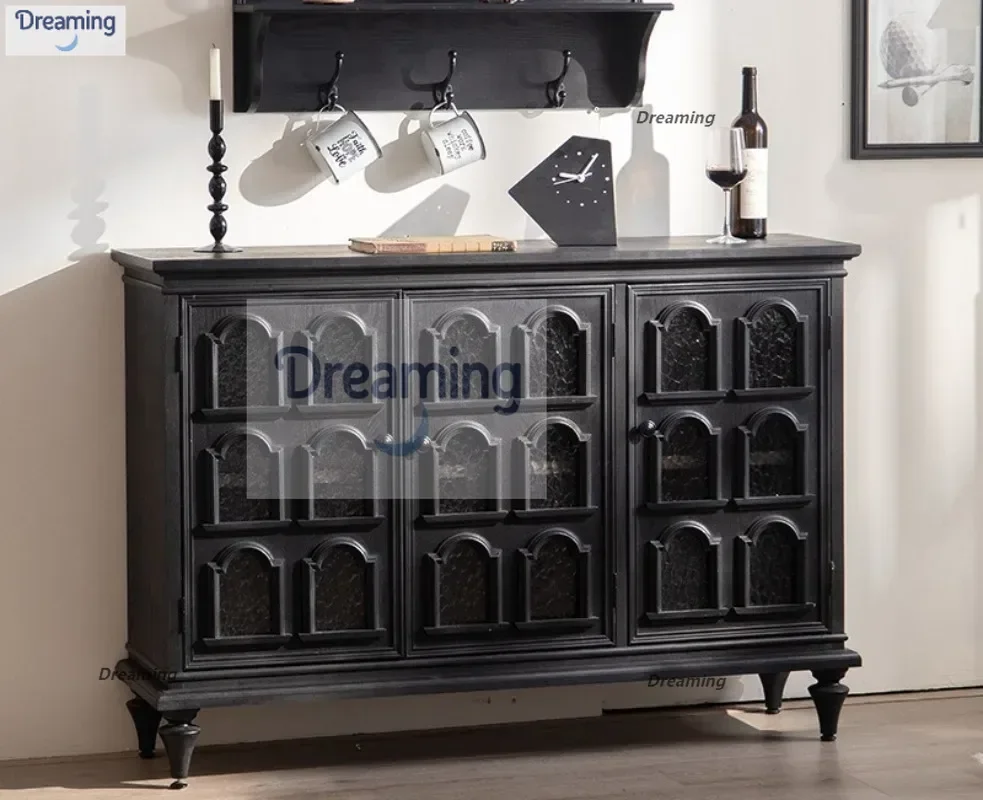 European court style black entrance entrance cabinet retro restaurant decorative cabinet medieval coffee cabinet solid wood tea