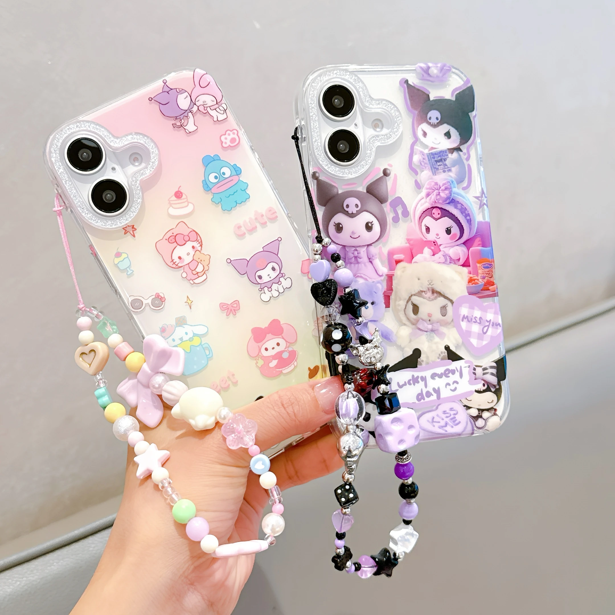 

Girls Preferred Gift Shining Diamonds Sanrio For Kuromi Hello Kitty Family High-Quality Phone Case For iPhone16 13 14 15 Pro Max