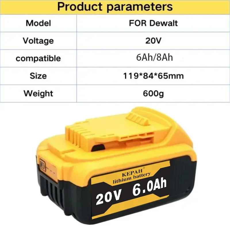 20V 8.0Ah is suitable for Dewalt 20V DCB184 DCB200 DCB182 DCB180 DCB181 DCB182 DCB201DCB206 lithium replacement batteries