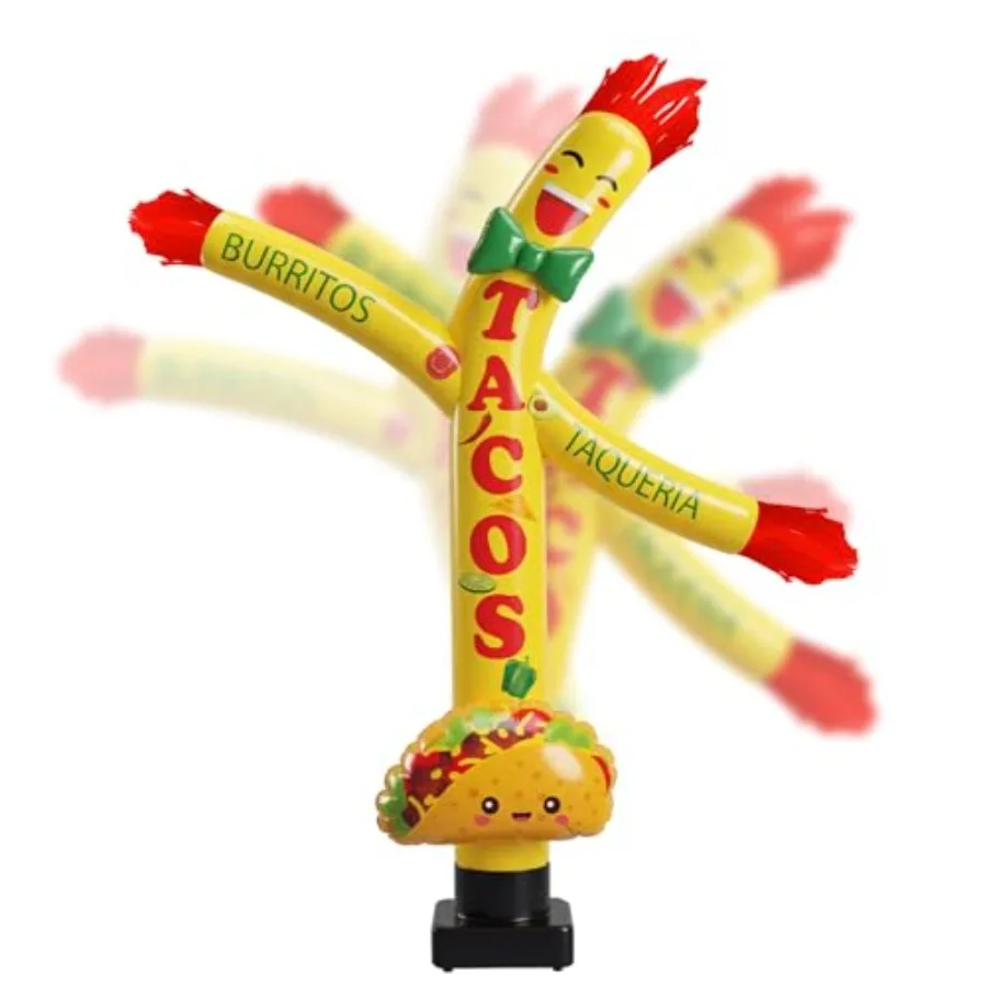 

Outdoor advertising inflatable tube man for Mexican food shops and events: 18ft waving guy in vibrant taco-themed colors, durab