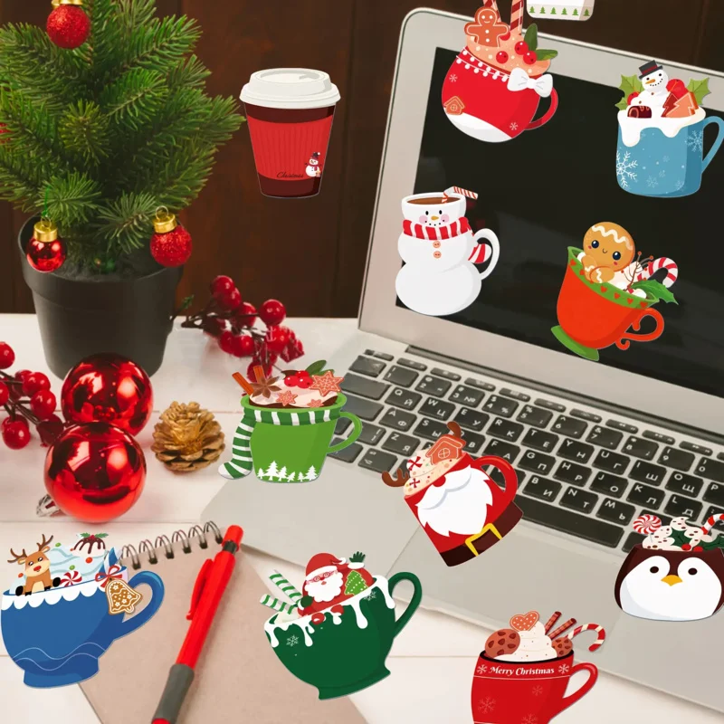 12Christmas Tea Cup Note Pad Set Santa Claus Elk Theme Notepad Winter Festival Stickers Sticky Notes Christmas Sticky Notebook f