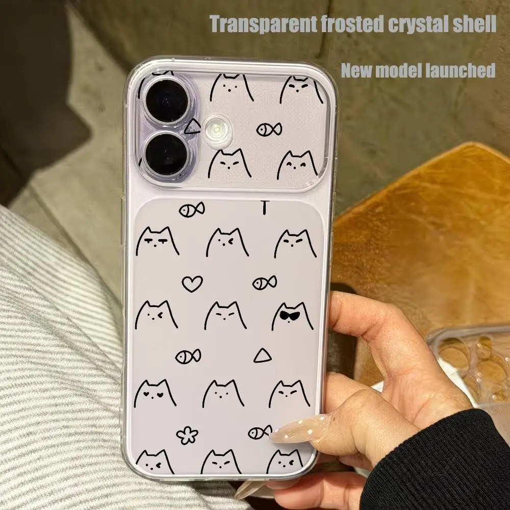 Line cat transparent phone case suitable for iPhone 17 16 15 14 13 12 11 Pro/Max/Plus anti drop and shockproof back cover