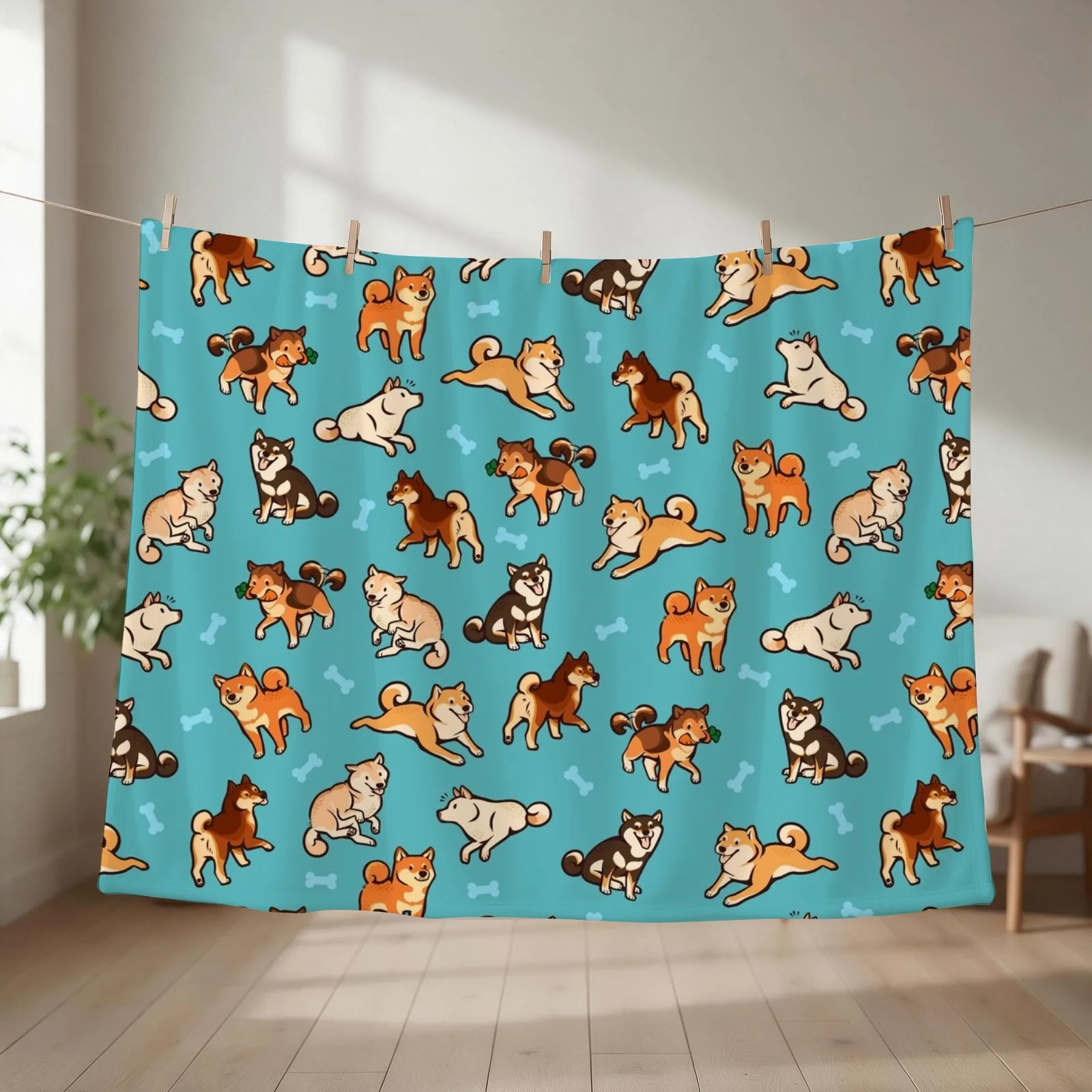 shibes in blue Throw Blanket couch cozy soft plush fuzzy picnic outdoor blanket