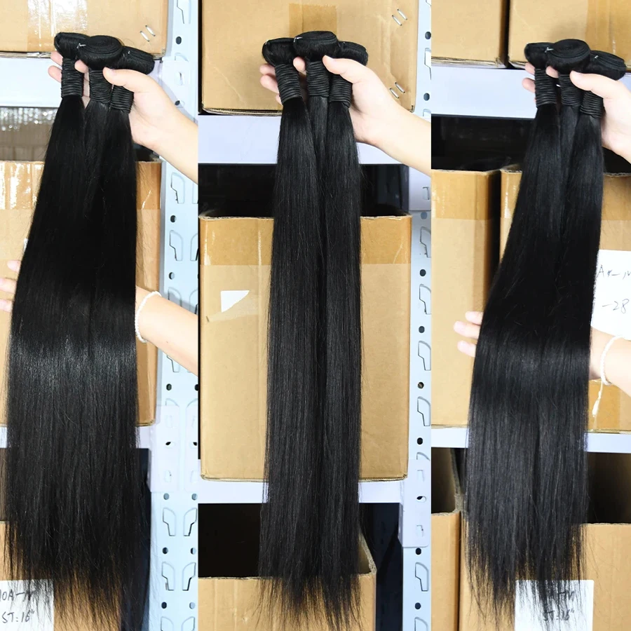 MISSANNA 34 36 38 40 Trenzas de Cabello Liso Cabello Humano Brasileño para Coser, Extensiones de Cabello Natural 5