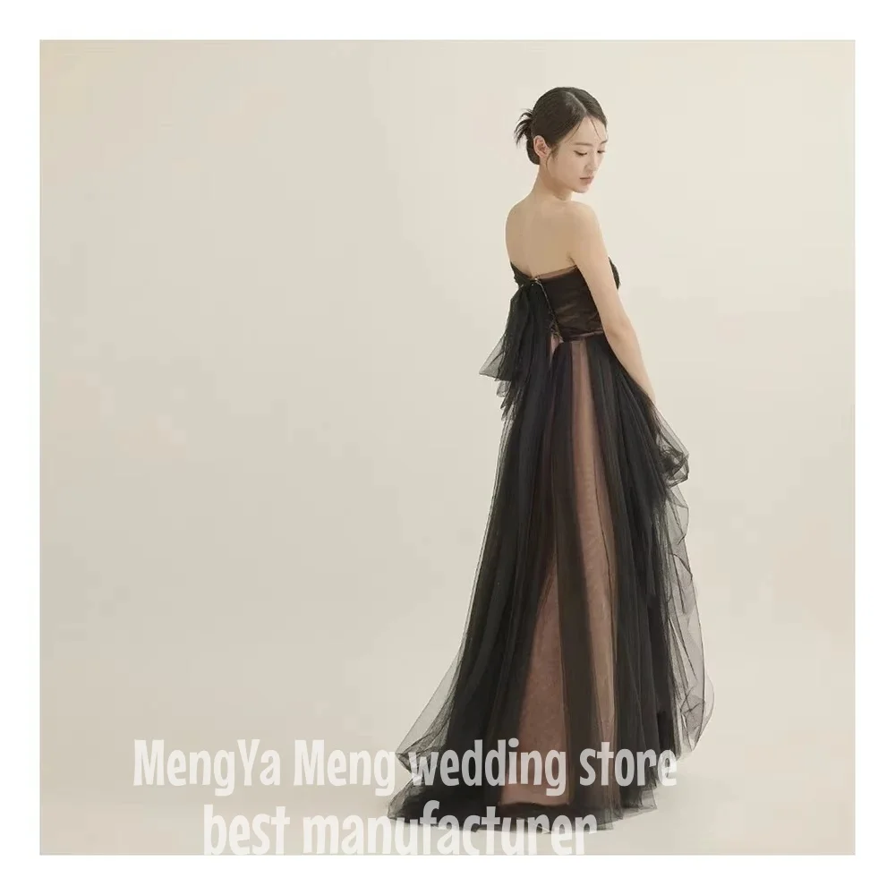 ZHUISHU Customized Simple Black Beach Korea Lady Prom Dresses Tulle One Shoulder Floor Length Formal Evening Dress 빅사이즈 파티