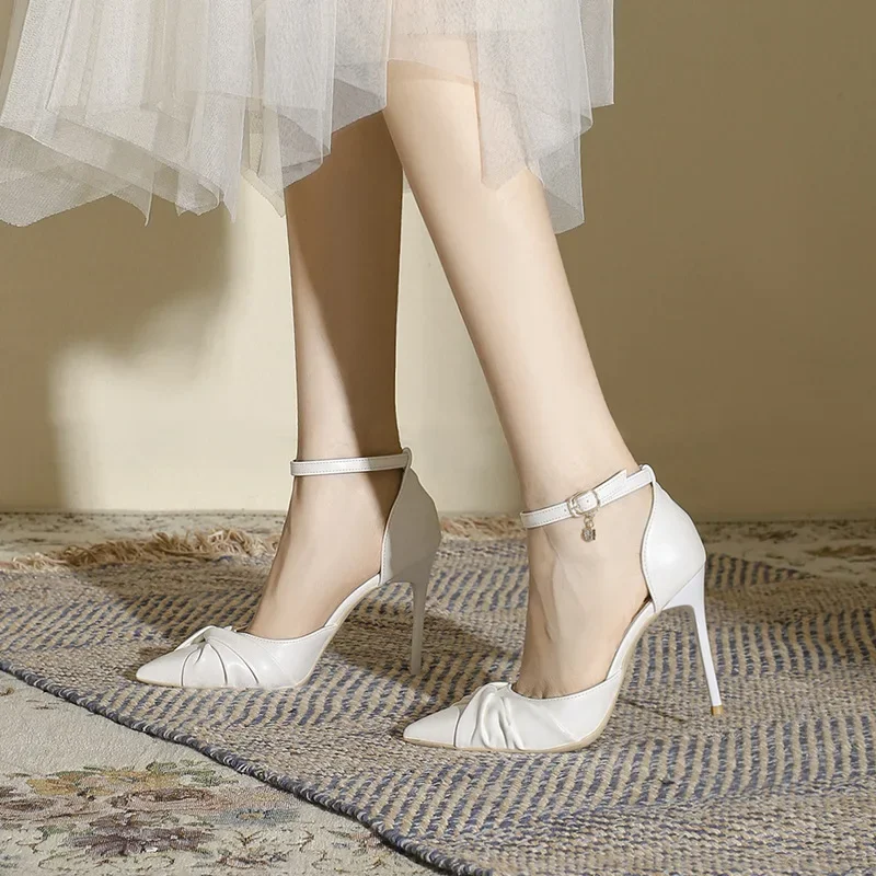 Small Size 31-43 High Heels Hollow Buckle Pointed Stiletto Heel Sexy Summer Shoes Large Size 41 42 43 Women Sandals Black White - view 2