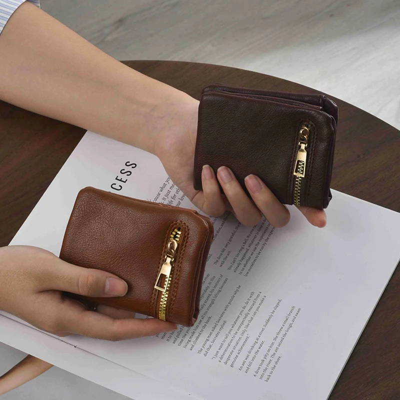 محفظة صغيرة للرجال والنساء من جلد البولي يوريثان، محفظة جلدية ناعمة رفيعة للغاية، جيب قصير بسحاب للعملات المعدنية #3