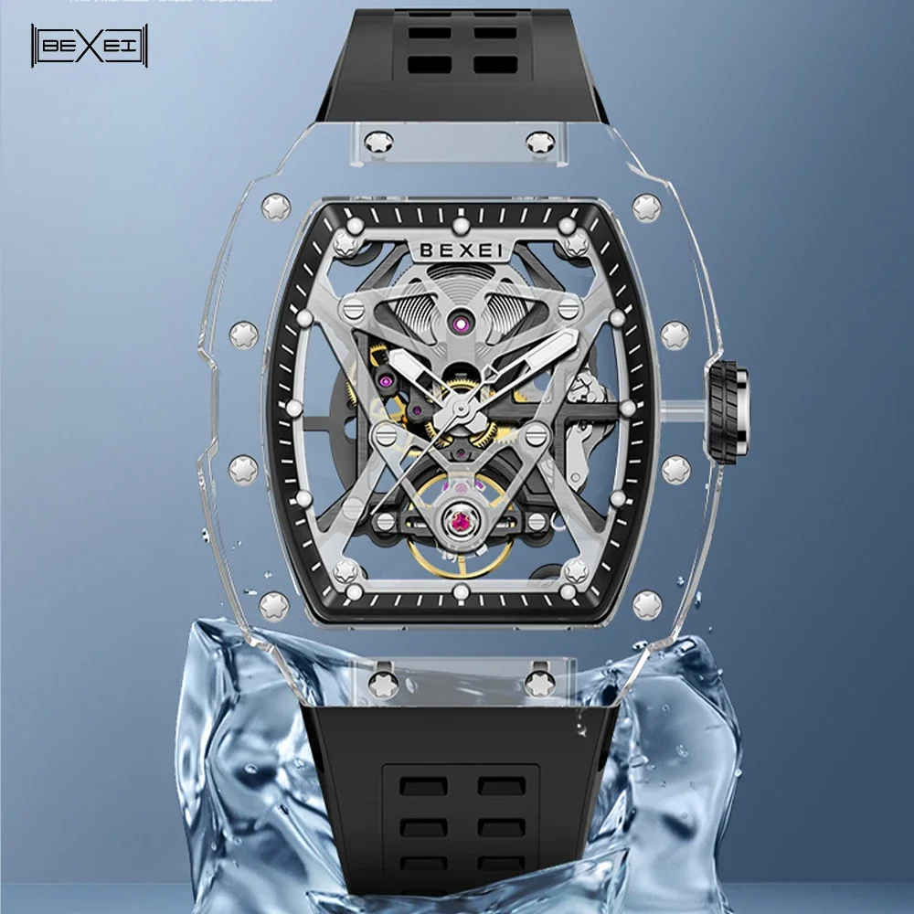

BEXEI Transparent Watch for Men Automatic Mechanical Wristwatches Skeleton Watches Luminous waterproof