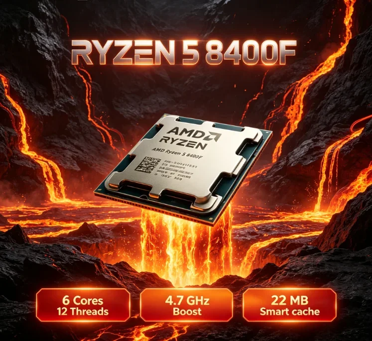 AMD Ryzen 5 8400F PCIe 5.0 Support Desktop CPU 6 Core 12 Thread 4.7GHz AM5 Socket DDR5 Gaming Processor No Cooler