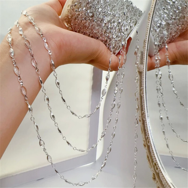 5 Meters New Fashion Crystal Waterdrop Beads Link Chains DIY Jewelry Making Necklace Tassel Chain Craft Garment Accessories