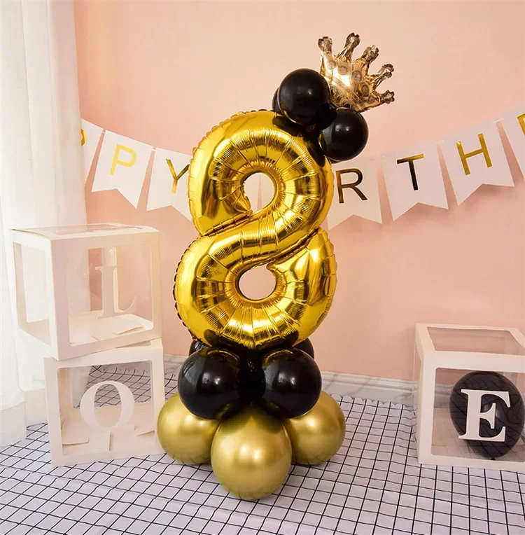 16 Stück 32 Zoll Zahlenfoliensäule Chrom Gold Schwarz Luftballons Geburtstag Party Dekorationen Kinder Junge Mädchen 1 2 3 4 5 6 7 8 9 Jahre alt – Detail 9