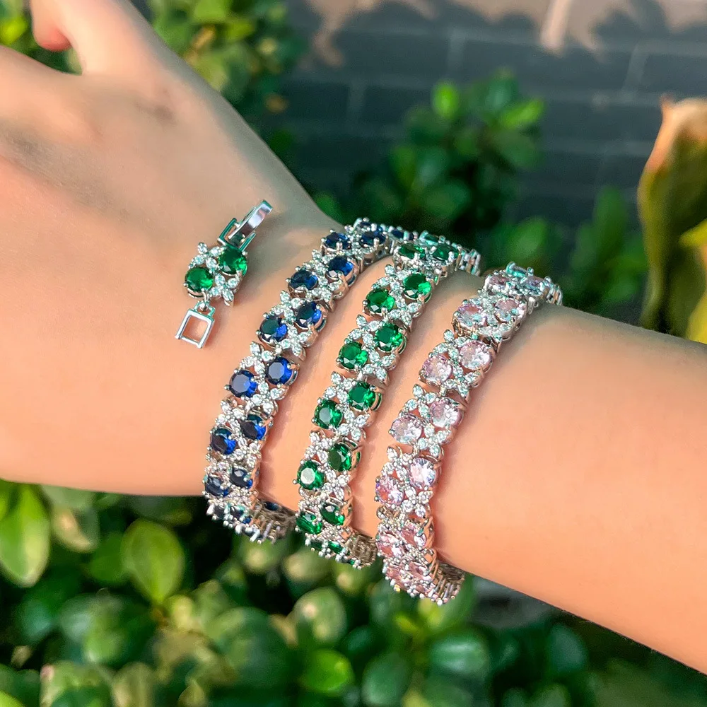 

European and American fashion exquisite zircon jewelry micro-inlaid sapphire flash diamond plated white women's bracelet