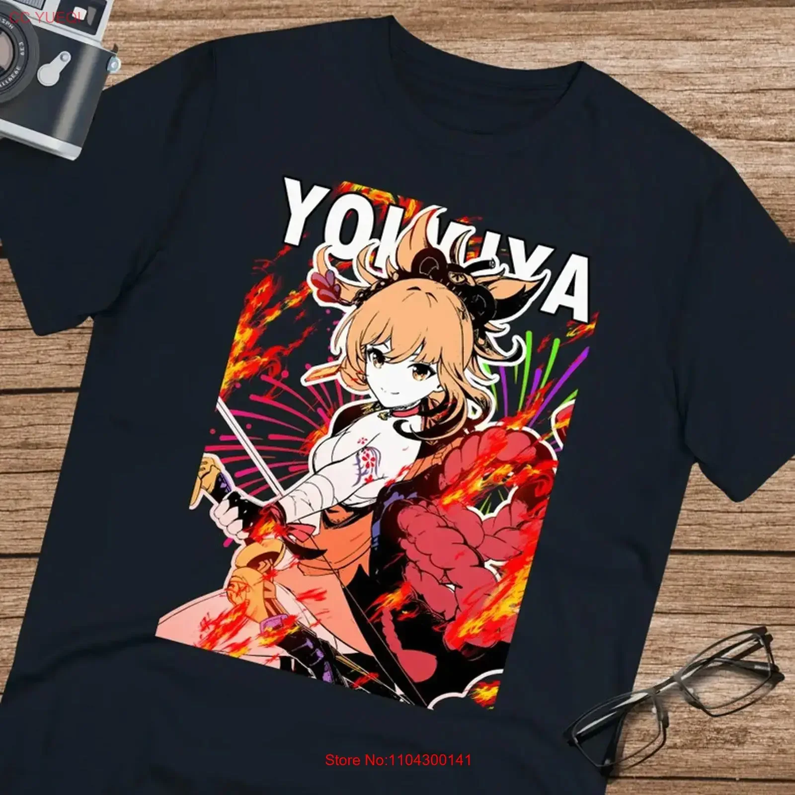 Anime Yoimiya Genshin Impact T Shirt Size S 5Xl Black vintage Washed designer clothes Soft Stretched Comfortable Casual