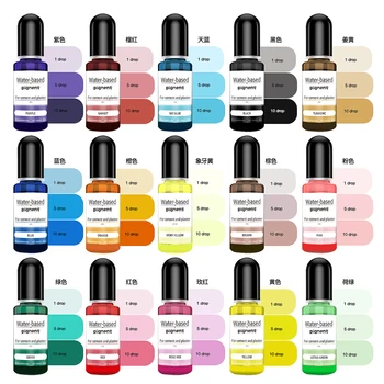 DIY 에폭시 송진 몰드 도구, 착색 염료 안료, 글리터 공예, 수용성 색상, 15 색, 10ml 컬러 에센스 석고 시멘트 