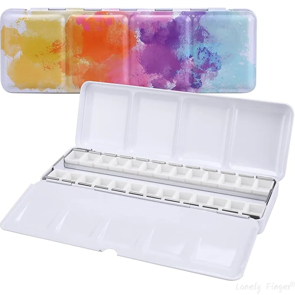 Watercolor Palette, Empty Watercolor Tin with Fold Out Palette, Medium Colorful Palette with 26 Empty Half Pans for Painting