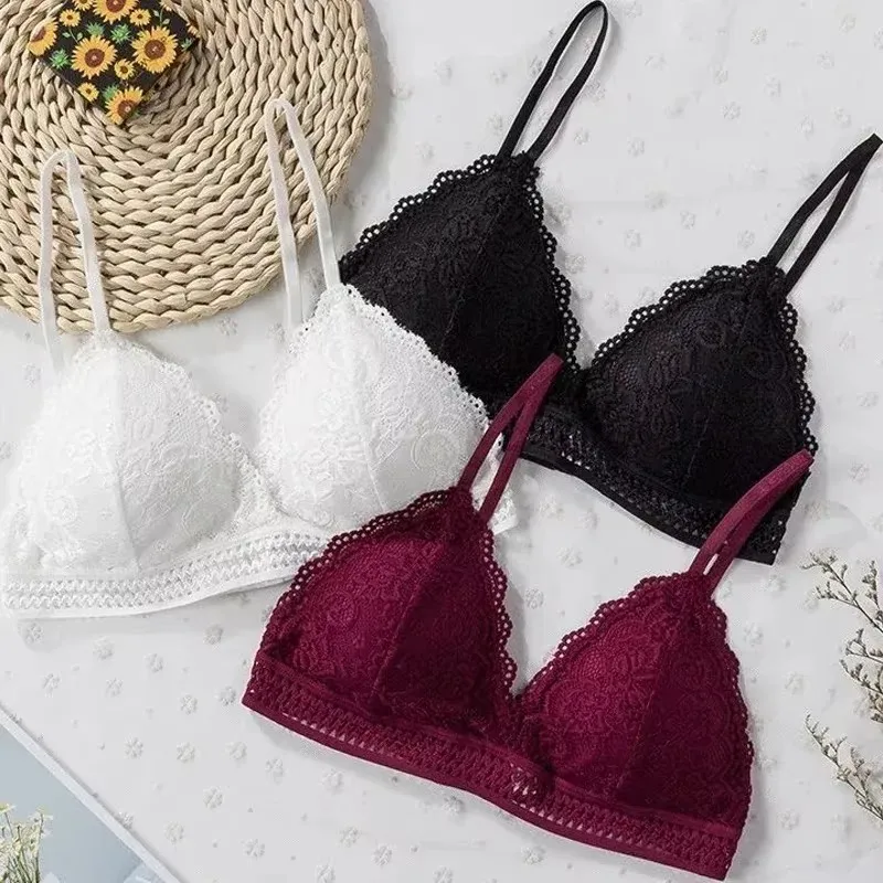 

Embroidery Hollow Bra Women Sexy Lace Floral Push Up Underwear Seamless Soft Comfortable Thin Shoulder Strap Bralette Lingerie