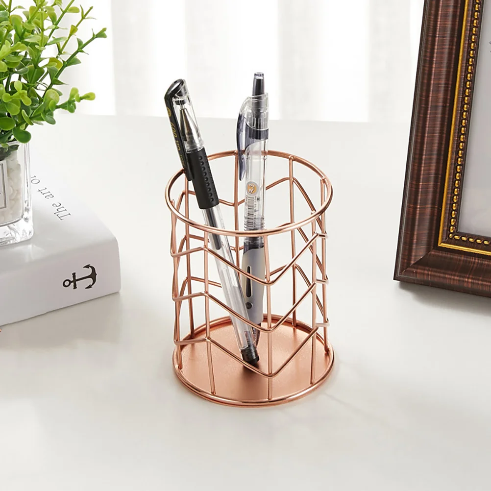 

Premium Multipurpose Pen Holder Rose Gold Iron Wire Desktop Storage Box for Pens Makeup Brushes and More