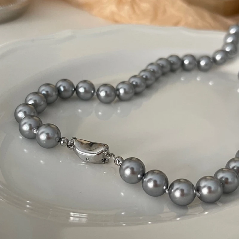 Silver ingot gray freshwater pearl necklace 925 sterling silver necklaces for women Chain for Women Party Fine Jewelry Gift