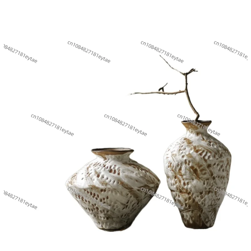 

Ceramic Vase, Rough Pottery Large Flower Pot, Hand-Painted Zen Retro Vase for Home Floral Decor