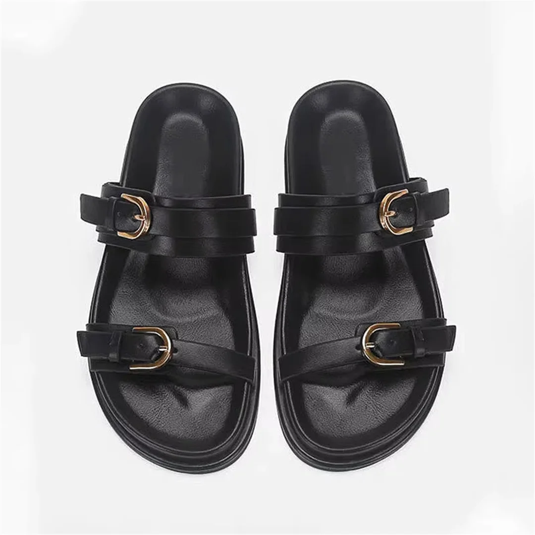 TRAF Flatform Slippers Outdoor Sandals Women Round Head Open Head Thick Sole Slipper Casaul Buckle Strap Upper Shoes For Woman