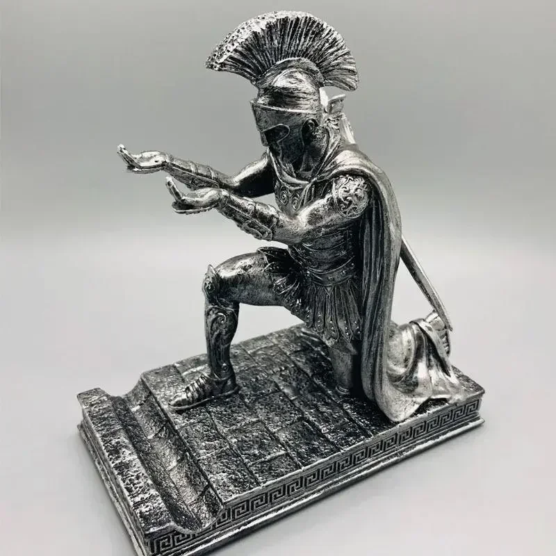 Executive Knight Pen with Helmet Bronze Statue Pen Holder Armor Roman Knight Kneeling Pen Holder Mobile Phone Holder