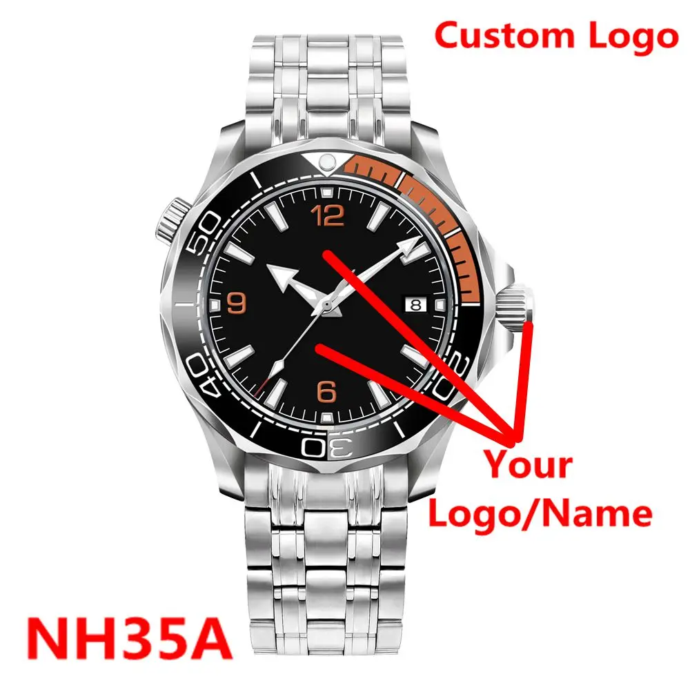 Logo personalizzato 41mm Orologio da uomo Zaffiro reloj hombre quadrante sterile Orologi da uomo Luminoso 10Bars NH35 Orologio da polso meccanico automatico