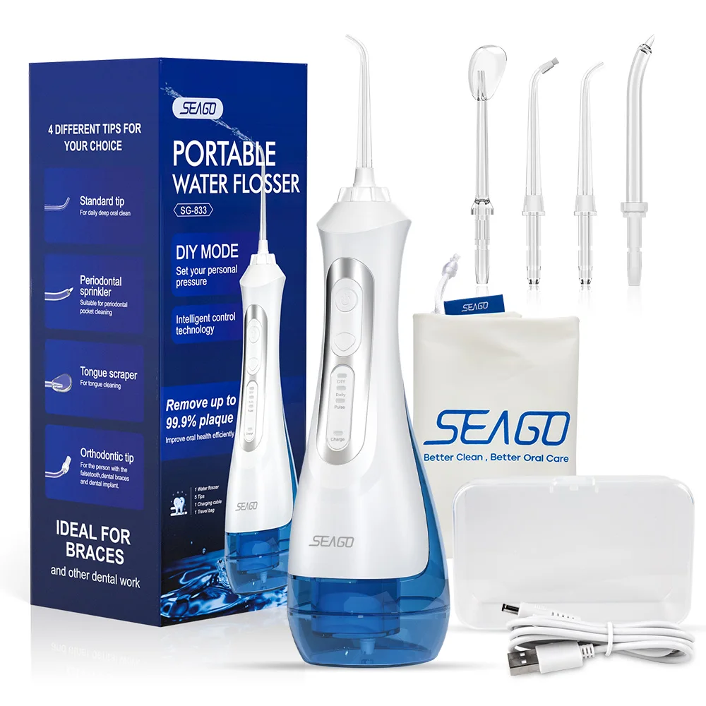 SEAGO Rechargeable Water Flosser Water Thread Oral Dental Irrigator Portable 3 Modes 200ML Tank Water Jet Waterproof IPX7 Home