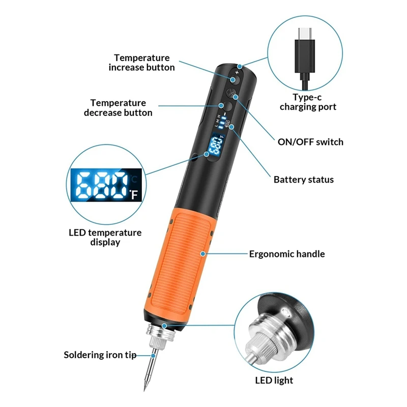 Imagem -05 - Kit de Ferro de Solda sem Fio Usb Display Digital Caneta de Solda Portátil Ferramenta de Solda Eletrônica Recarregável
