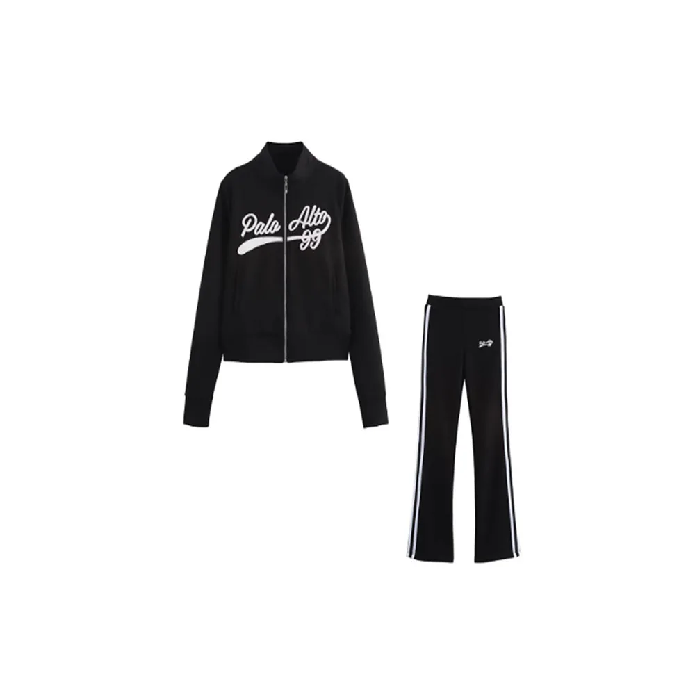 

Осенняя новая женская куртка в студенческом стиле с вышивкой и воротником-стойкой, куртка с длинными рукавами и расклешенные брюки