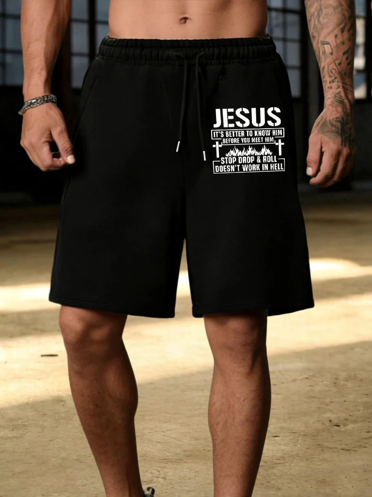 

You Need To Understand Jesus Print Summer Daily Shorts Men Oversized Stretch Bottoms Commute Jogging Sportpant All-Match Clothes
