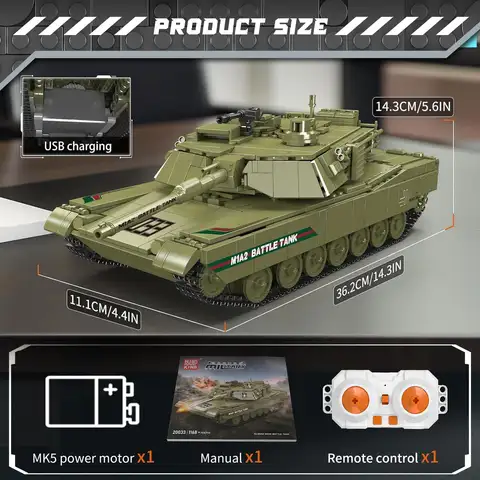Mould King 20033 1168 delar RC militär stridsvagnsbyggsats, app-styrd armémodell för vuxna och tonåringar, samlarpresent 8 best sales Lego RC-stridsvagn - №2