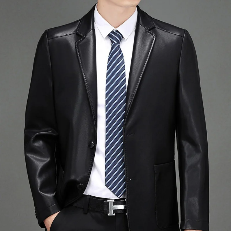 Mens Leather Jacket Two Button Suit Slim Business Casual Coat Men's Single Spring Autumn Jackets Casaco Masculino FCY4559