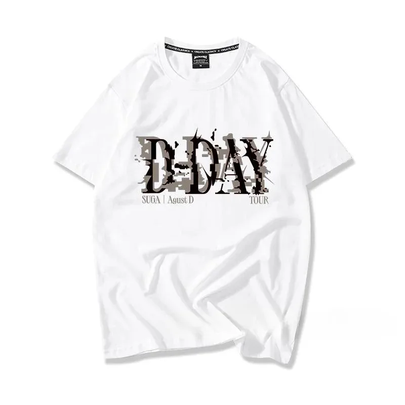 Kpop Suga Agust D D-DAY T-Shirt Retro Women Cotton Clothing Fashion Tops Tees Men Casual Solid Color Korean Y2K Streetwear