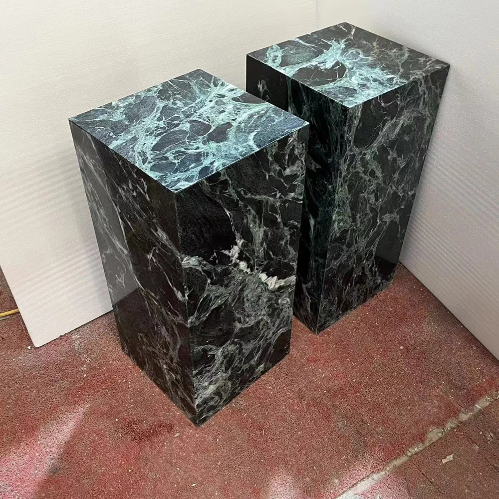 Green Stone Column Square Wedding Plinth Marble Flower Stand New Product